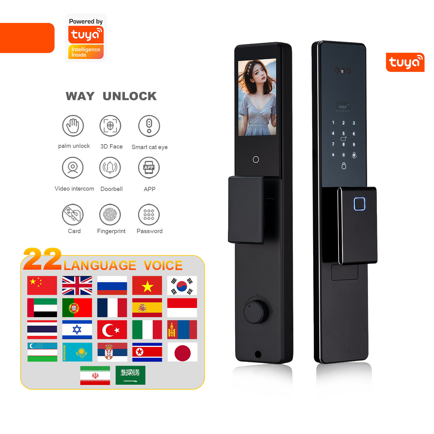 Palm vein 3D face recognition smart door lock with camera Tuya WiFi biometric door smart digital lock